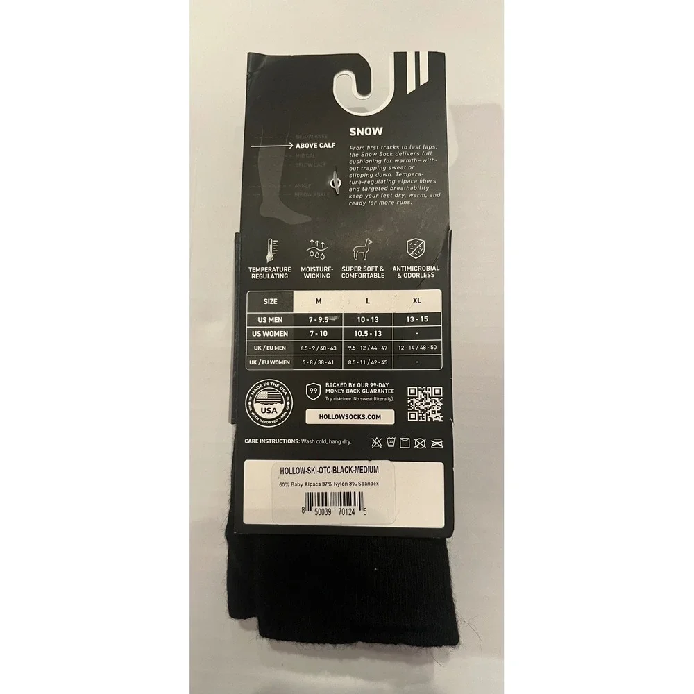 Hollow Snow‎ Performance Alpaca Wool Socks Mid Weight Med Cushion Men 7-9.5